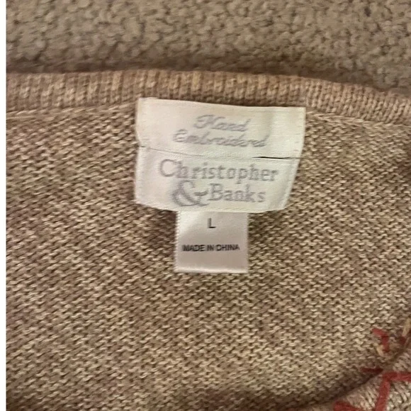 Vintage 90s Women's Hand Embroidered Floral Full Zip Natural Material Sweater- L - Picture 4 of 7